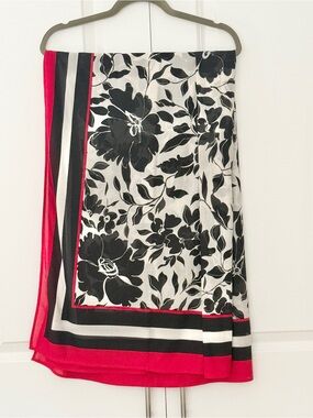 Vintage Oscar de la Renta Large Floral Scarf Wrap Black Red Ivory Red 58" x 50"